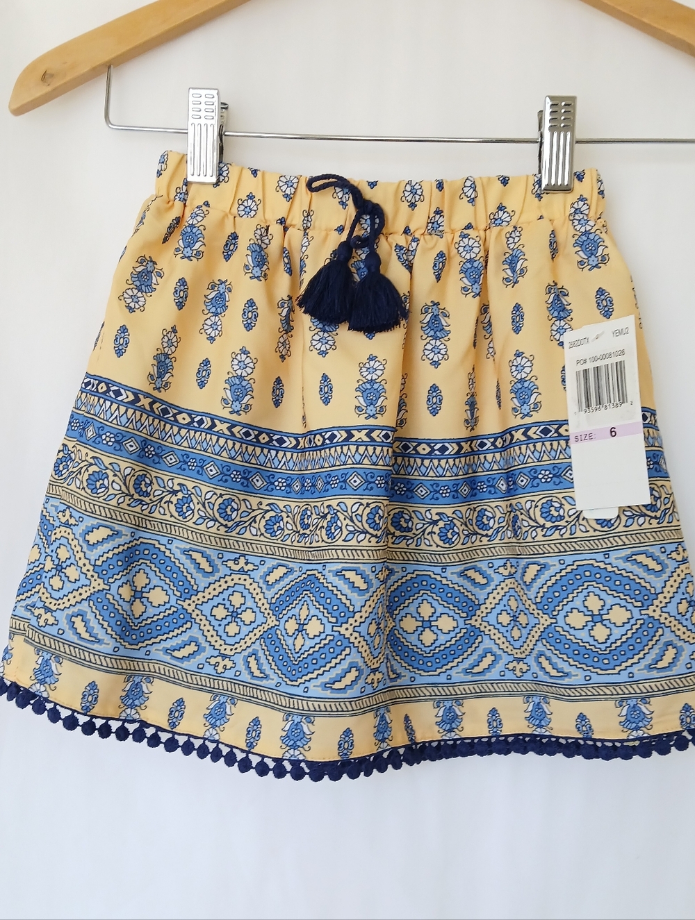 Takara Yellow & Blue Printed Mini Skirt with Tassel Tie Size 6